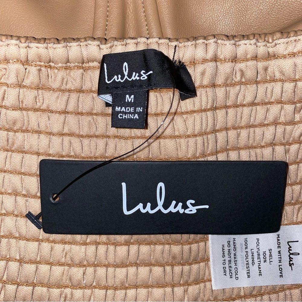 NEW Lulus Date Night Pick Vegan Leather Bustier Strapless Crop Top Tan Medium - Picture 9 of 12